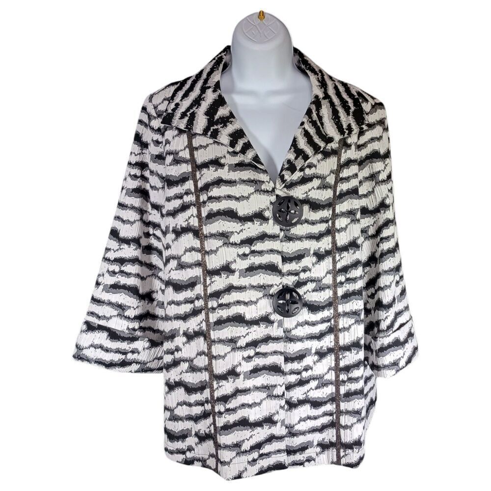 Ic By Connie K Jacket L Womens Multicolor Blazer Unlined Button Casual 3/4